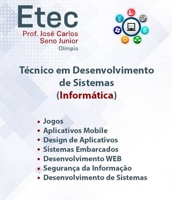 INSCRIÇÕES PARA VAGAS REMANESCENTE 1º MÓDULO DO 2º SEMESTRE DE 2023 –  NOTURNO – Etec Prof. José Carlos Seno Júnior