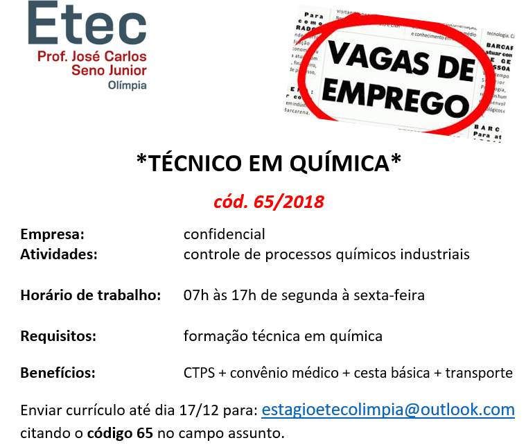 EDITAL VAGAS REMANESCENTES: INSCRIÇÕES DE 30/03 A 14/04/22 PARA INGRESSAR  NO 2º ANO (Período Integral) – Etec Prof. José Carlos Seno Júnior